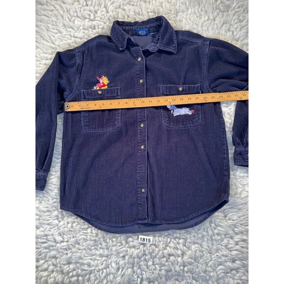 Vintage Disney Womens Shirt Pooh Corduroy Med Button Up Pockets 90s - Picture 2 of 7